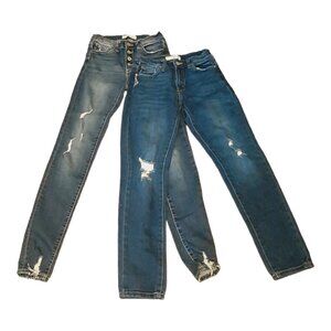 Kancan Skinny Jeans Lot Of 2 Womens 5/26 Blue Dark Wash Distressed Stretch Denim